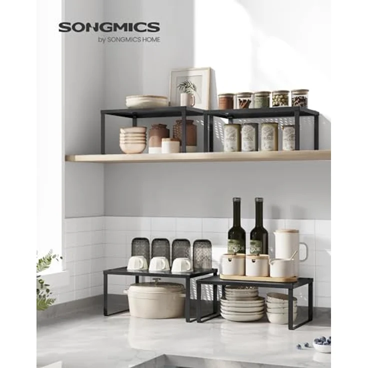 Songmics Gewürzregal, 4er Set, Küchenregal, Küchen-Organizer, Küche, Gewürzhalter, erweiterbar, stapelbar, kleines Regal, Metall, tintenschwarz KCS006B01 – Bild 3