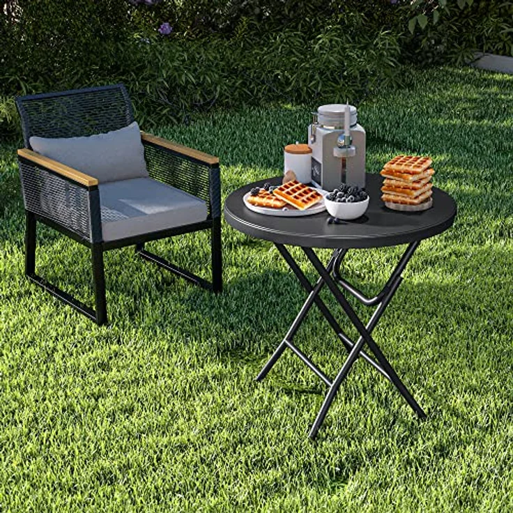 YITAHOME 80cm Gartentisch, Runder Klapptisch, Balkontisch Klappbar, Campingtisch Wetterfest für Outdoor Party Strand BBQ, mit Rostfreie Metallrahmen, 80 x 80 x 74 cm, Schwarz – Bild 8