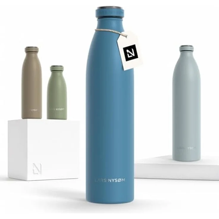 LARS NYSØM Edelstahl Trinkflasche 350ml, 500ml, 750ml, 1L, 1 5 liter | Thermosflasche Kohlensäure geeignet | Auslaufsichere Wasserflasche für Sport, Outdoor, Schule (Calypso Blue, 1000ml) – Bild 1