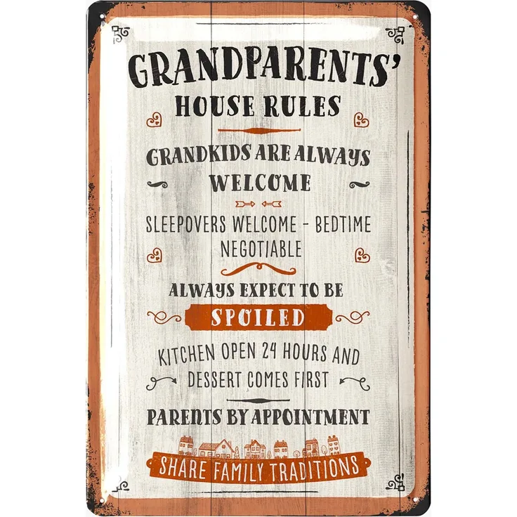 LANOLU Blechschild Grandparents House Rules - 20x30cm – Metall – Mehrfarbig – 20298