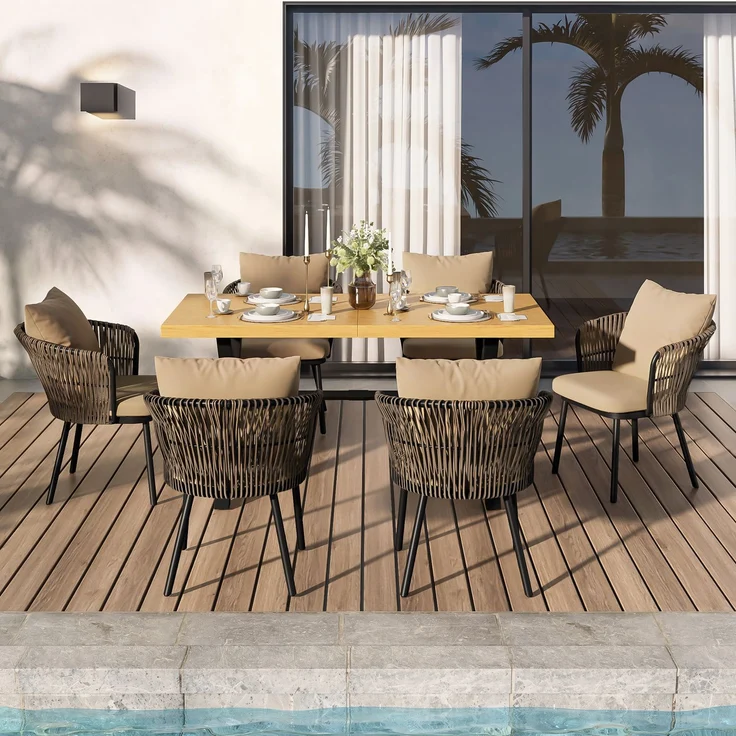 LVHOM Garten-Sitzgruppe für 6 Personen, Gartenmöbel Set inklusive Gartentisch & 6 Rattan-Sessel, Aluminium-Rahmen, Skandinavisches Design – Bild 2