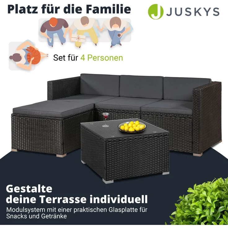 Juskys 'Punta Cana' Lounge, Polyrattan , Schwarz | Dunkelgrau, M – Bild 3
