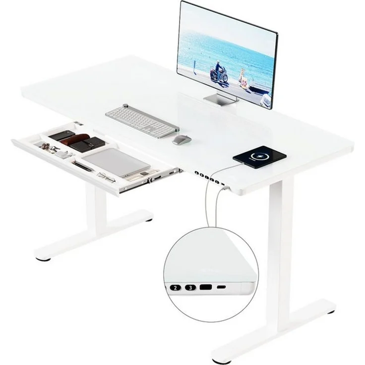 HOMALL Schreibtisch Glas Höhenverstellbarer elektrischer mit USB Aufladung 120*60/140*70 – Bild 4
