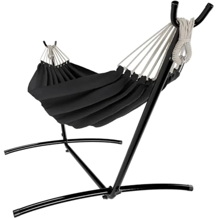 GARMIO Hängematte mit Gestell, 200kg Belastbarkeit, klappbar, anthrazit, inkl. Zubehör & Tragetasche, 270x110x105cm – Bild 7