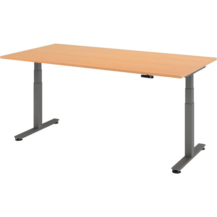 bümö elektrisch höhenverstellbarer Schreibtisch 200x100 cm in Buche, Gestell in graphit - Stehschreibtisch höhenverstellbar mit Memory-Steuerung, elektrischer Bürotisch, Gaming Tisch, XDSM-2E-6-G