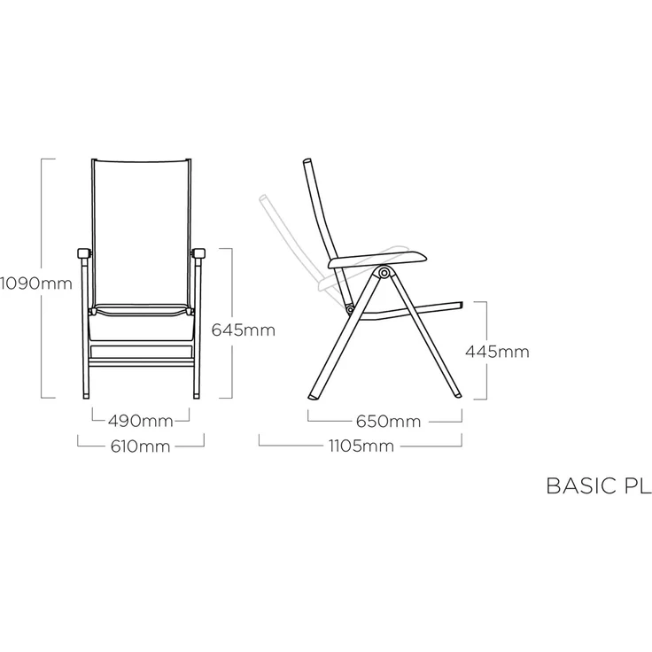 Kettler 'Basic Plus' Klappsessel mit verstellbarer Rückenlehne, Alu / Textilene, Silber – Bild 3