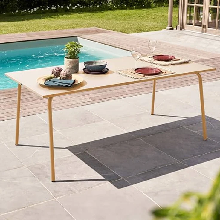 Oviala Palavas Gartentisch, Rechteckig, Metall, Creme, 180x90x72 cm, für 8 Personen, rost- und UV-beständig – Bild 2