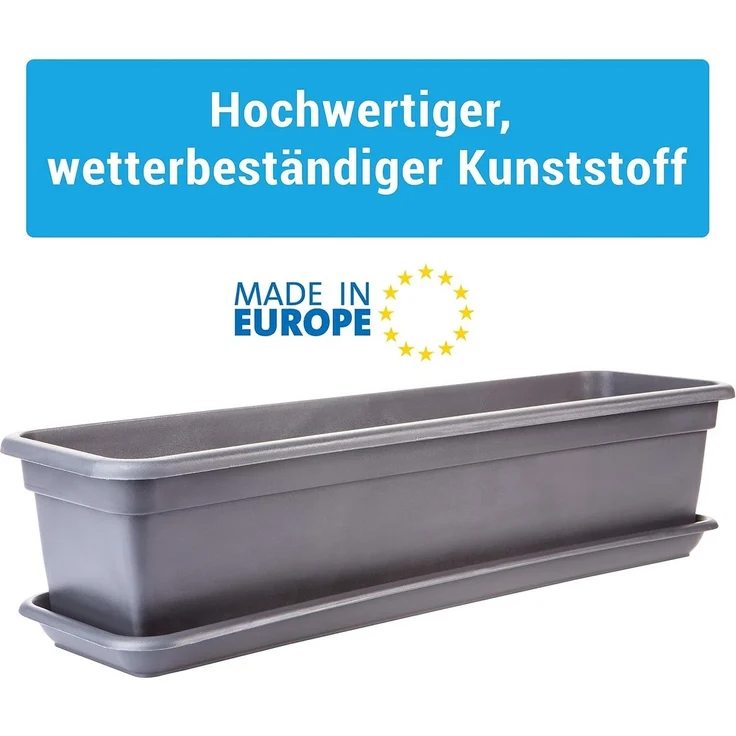 2friends Blumenkasten 2er-Pack, mit Untersetzer aus Kunststoff 80T x 17B x 14H cm, Balkon Blumenkasten Anthrazit – Bild 3