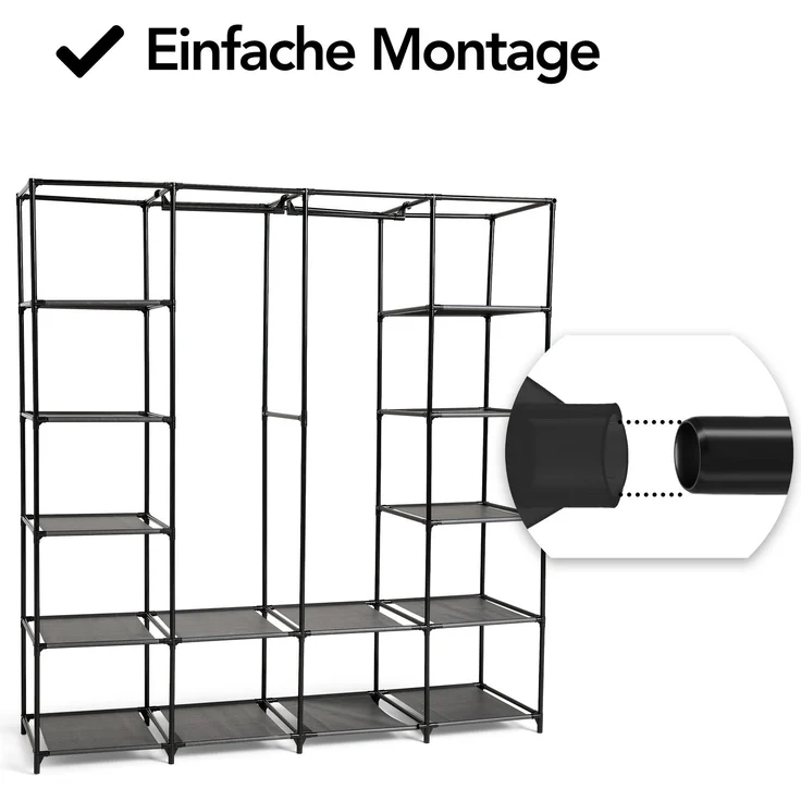 Brixy Kleiderschrank - Garderobenschrank - XXL - Kleiderschrank Faltbar - 175 x 170 x 45cm - Campingschrank - Stoff Faltschrank - Schwarz – Bild 5