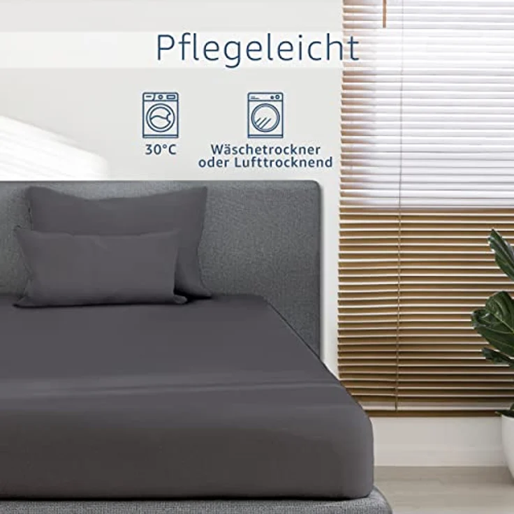 Amago - Spannbetttuch, 50 cm Steg, 100 prozent Baumwolle, 140x200 cm - Anthrazit – Bild 8