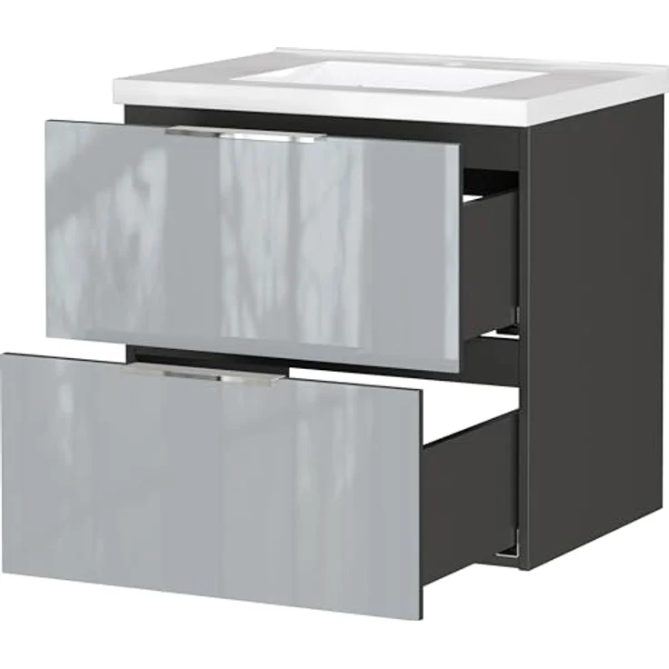 Germania Waschtisch inkl. Becken 9084-587 GW-Vasio, in Graphit/Silbergrau, mit Waschbecken in Dekor weiß, 61 x 61 x 46 cm (BxHxT) – Bild 6