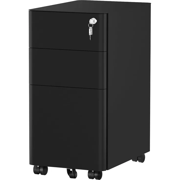 YITAHOME Rollcontainer mit 3 Schubladen, Metall Abschließbar Aktenschrank für A4, Legal, Letter, Mobiler Büroschrank mit Rollen für Home-Office, Hängeregistratur, 45 x 30 x 61 cm, Schwarz