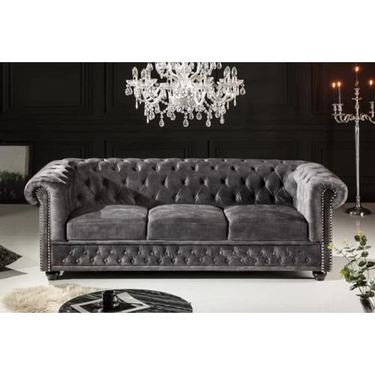 riess-ambiente 3-Sitzer CHESTERFIELD 205cm grau, Einzelartikel 1 Teile, Wohnzimmer · Sofa · Samt · Federkern – Bild 3
