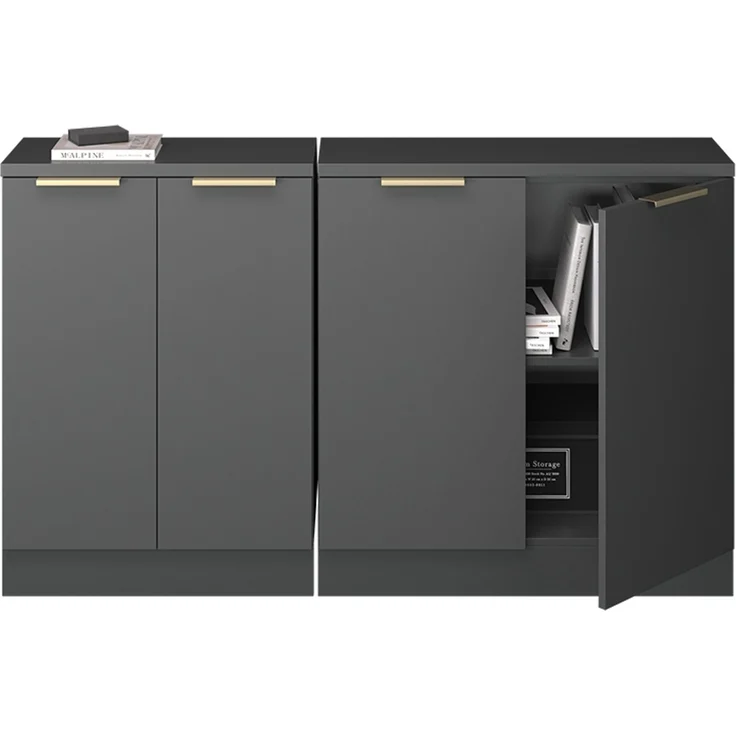 Küchenschrank für Dachschrägen R-Line Anthrazit-Gold 140 cm 2er Set Schrankkorpuss 60 cm Tiefe Vicco – Bild 5