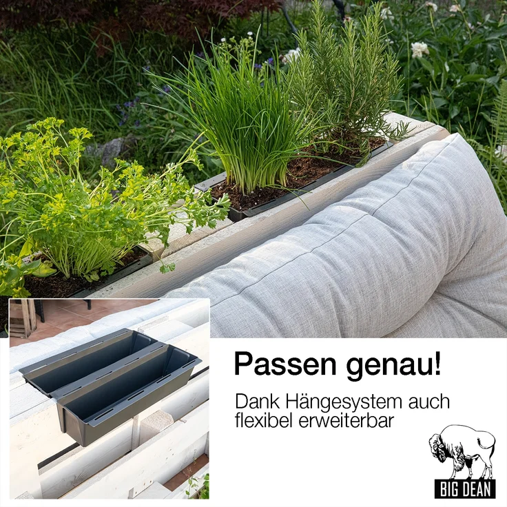 BigDean 24er Set Paletten Blumenkästen - Einsatz - mit Hängesystem zum Einhängen - 37cm anthrazit - Pflanzkasten für Europalette Balkonkasten Blumentopf - aus recyceltem PP-Kunststoff – Bild 6