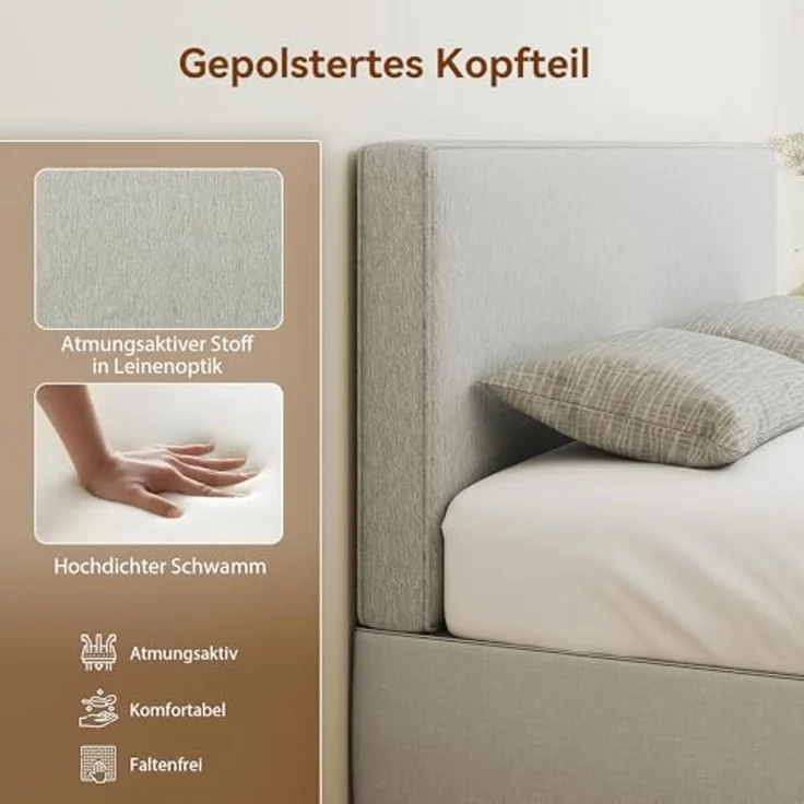 HOMCOM Kopfteil gepolstert Wandkissen mit Leinenoptik schwebend 160 x 60 cm Bettkopfteil Wandpolster für Betten Rücken Sitzbank Kopfteilkissen Kopfkissen für Schlafzimmer Cremeweiß – Bild 4