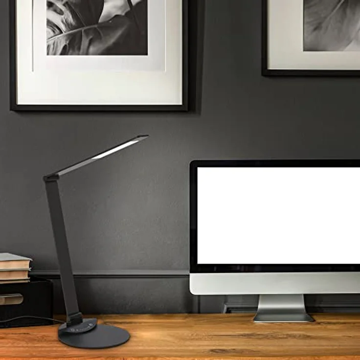 Briloner LED Schreibtischlampe, schwenkbar, Touch, CCT dimmbar, Silber, 6W, mit USB-Anschluss und Speicherfunktion – Bild 2