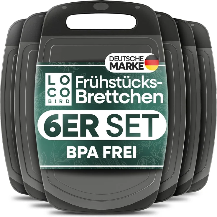 Loco Bird Frühstücksbrett Schneidebrett Kunststoff BPA freie - Brettchen 25x16cm, Cutting Board, (Hygienisches Brett für die Küche, 6-St, Vielseitiges Schneidbrett), Frühstücksbrettchen Spülmaschinenfest – Bild 1