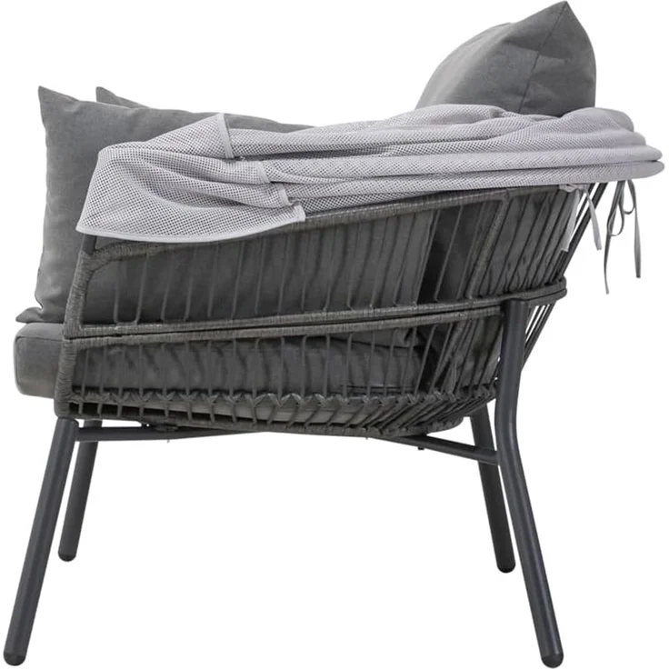 LECO Sessel mit Fußhocker CLARA, Sonnendach, Polsterauflage und Kissen grau, Stahlrohrgestell anthrazit, Sessel 102x93x 52 cm, Hocker 89x48x36 cm – Bild 4