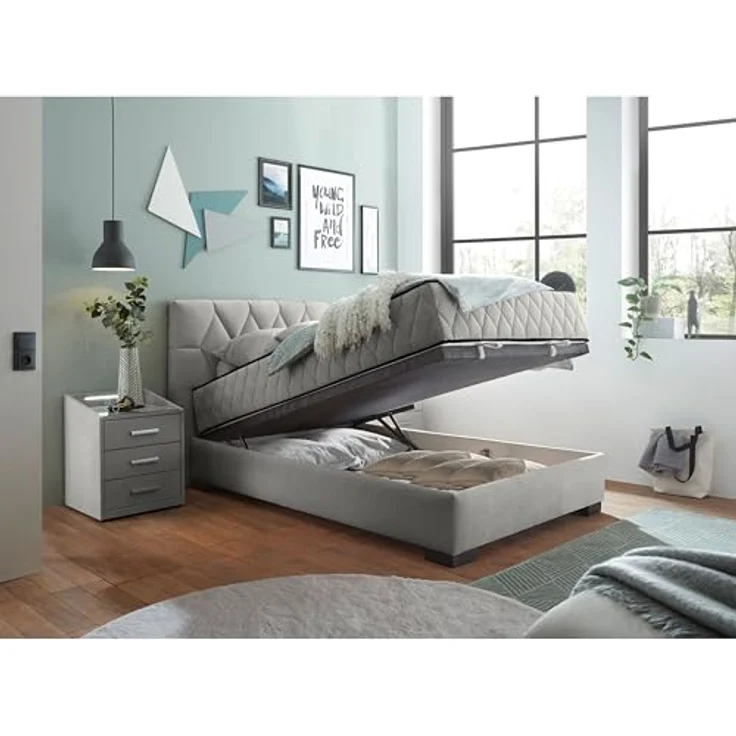 Stella Trading NAGOL B Boxbett 120x200, Silber - Bequemes Bett mit Bettkasten und Premium 9-Zonen-Federkern Wendematratze - 145 x 114 x 214 cm (B/H/T) – Bild 5