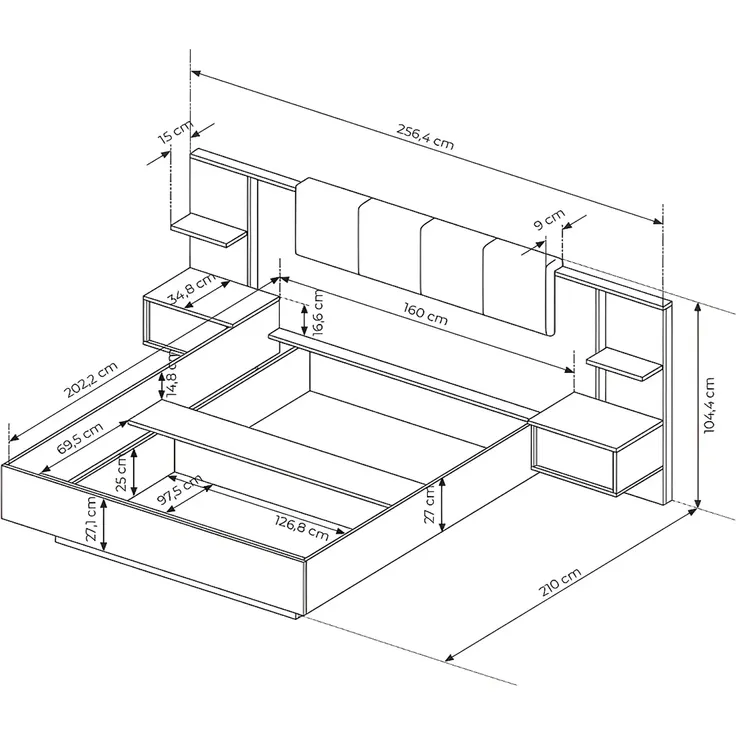 Vente-unique - ELYNIA Bett Holz, Platte BeigeWeiß - B 210 cm x H 104,4 cm x L 256,4 cm – Bild 7