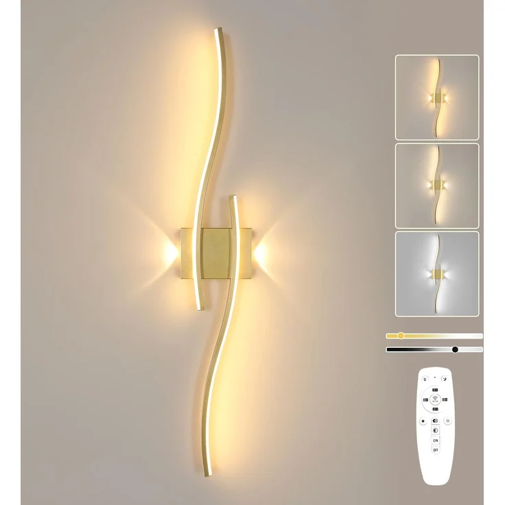 LED Wandleuchte Innen Gold, 89CM 29W Lange Wandlampe Dimmbar mit Fernbedienung 3000K-6500K, 2 Fimmige, Modern Wandlicht LED mit Memory-Funktion für Wohnzimmer Schlafzimmer – Bild 1