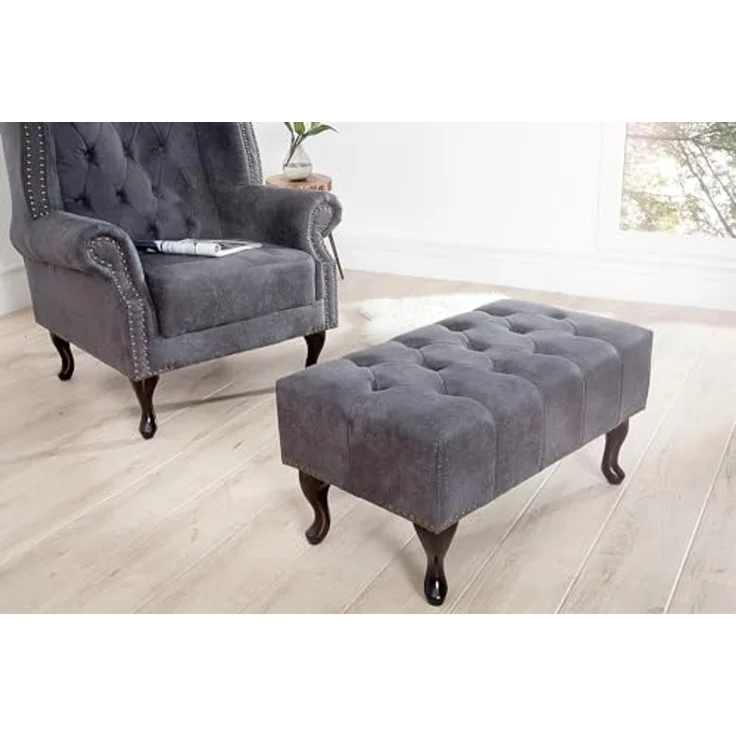 riess-ambiente Fußhocker CHESTERFIELD 80cm antik grau, mit Massivholzbeinen – Bild 6
