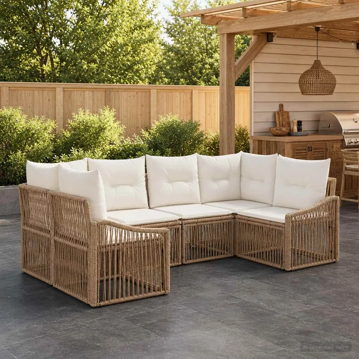 vidaXL Gartensofa-set 6 stk. 6-Sitzer Beige Poly-Rattan 3436104