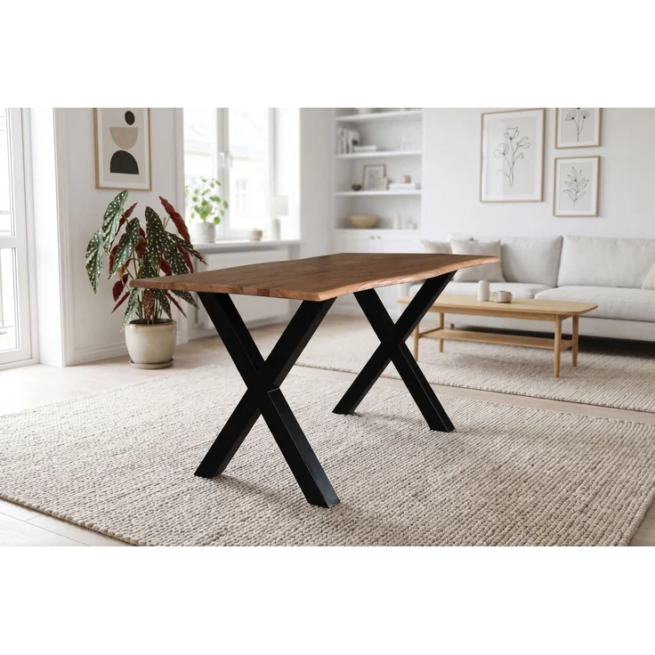 LC Home Esstisch »Lund« 140x75 cm Akazie massiv – Massivholztisch mit Baumkante & schwarzem X-Gestell – Bild 2