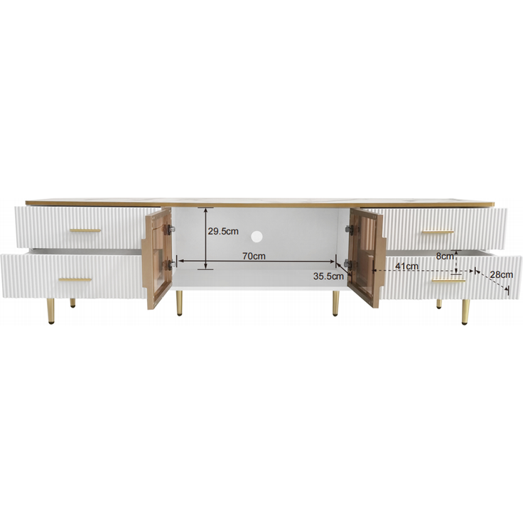 JARDJ Couchtisch, TV-Schrank, modulare Wohnzimmermöbel, Tür aus gehärtetem Glas, Rahmen aus Aluminiumlegierung, Schubladen mit Wellenstruktur, goldene Griffe und Beine, Tischplatte mit Marmorstruktur – Bild 8