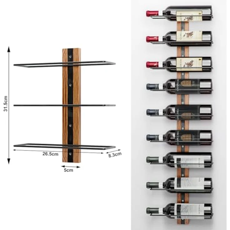Shally Dogan Weinregal zur Wandmontage, mit Fächern für Flaschen, Wandmontage, kreative industrielle Montage, Bar für Küche, Esszimmer, Keller (3 Stück) – Bild 8