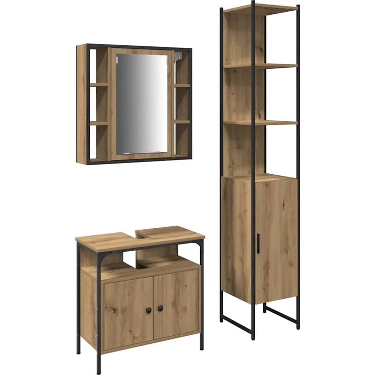 vidaXL Badezimmermöbel-Set mit Regal 3 pcs Artisan-Eiche Holzwerkstoff 3334394 – Bild 1