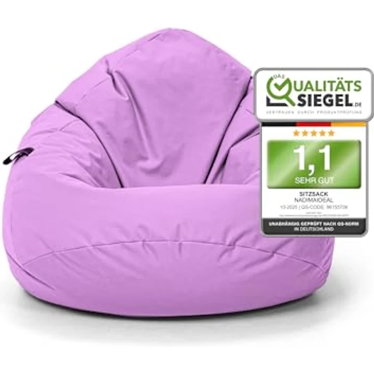 Nadimaideal Sitzsack Tropfenform Kastanie | Bodenkissen für Kinder & Erwachsene | Indoor & Outdoor | Gaming Sitzsack - Sitzkissen - Beanbag | Füllung EPS Perlen (Flieder, XXL-Durchmesser 88 cm) – Bild 2