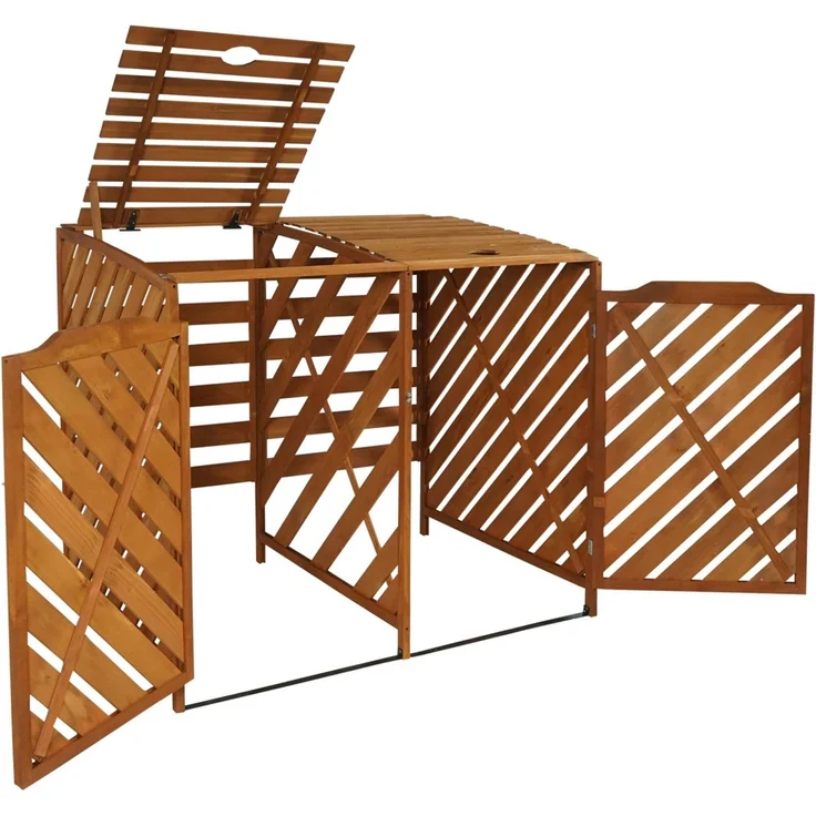 XL 2er-/4er-Mülltonnenverkleidung HWC-J44, Mülltonnenbox, erweiterbar 121x133x98cm Holz MVG-zertifiziert ~ braun – Bild 4