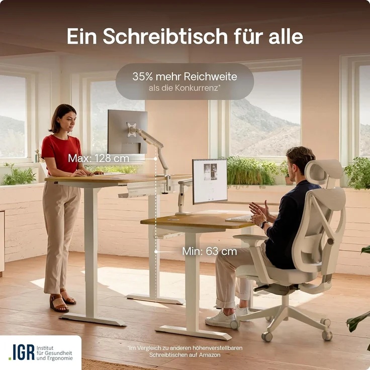 Desktronic Höhenverstellbarer Schreibtisch aus massivem Eichenholz (140x70 cm) – Elektrisch höhenverstellbar mit flüsterleisem Dual-Motor & Touchscreen – Hohe Tragfähigkeit – Stehtisch HomePro – Bild 7