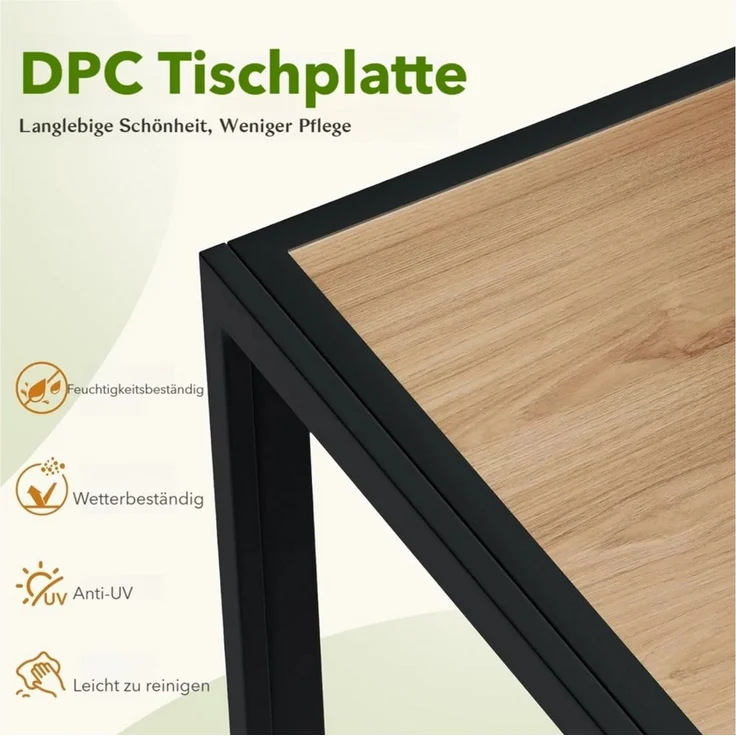 TLGREEN Gartentisch 75×75×72 cm, DPC Balkontisch, (Quadratischer Terrassentisch mit Metallgestell), Rutschfester Esstisch Outdoor für Kleinen Balkon – Bild 4