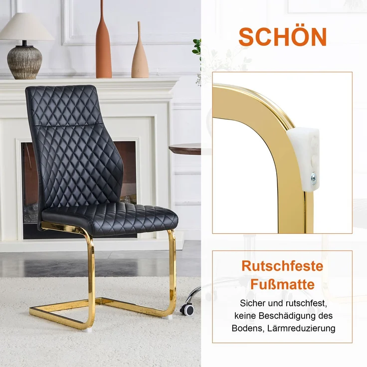 Couchtisch- und Stuhlset 60 cm – runder MDF-Tisch in Walnuss-Optik mit 2 schwarzen Stühlen, Metallgestell – Bild 7