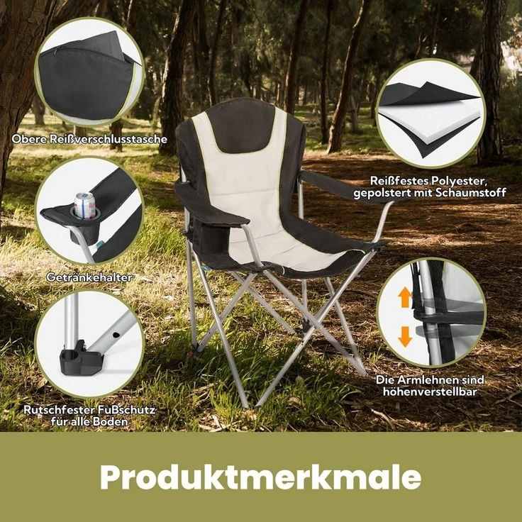HOMECALL Camping-Klappstuhl, Armlehne mit Getränkehalter, verstellbare Rückenlehne – Bild 2