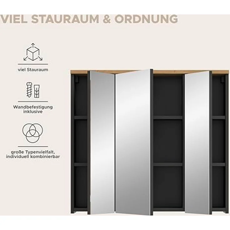 Xonox Canu Spiegelschrank (B/H/T: 80x55x34 cm) in Basalt grau Nachbildung und Artisan Nachbildung – Bild 10