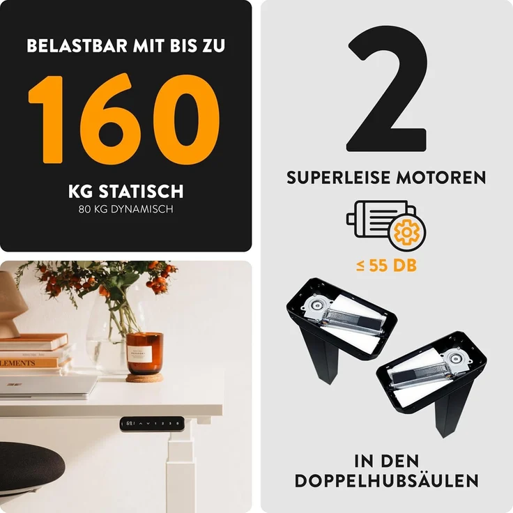 boho office® Schreibtisch Basic Line, Schwarz höhenverstellbar 80 mm/Sek, Tischplatte Lichtgrau 180 x 80 cm – Bild 8