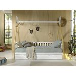 Tipi Kojen Bett mit Umrandung, Dachgestänge, Rolllattenrost und Bettschublade (Weiß), Liegefläche 90x200 cm, Ausf. Kiefer massive natur und weiß lackiert