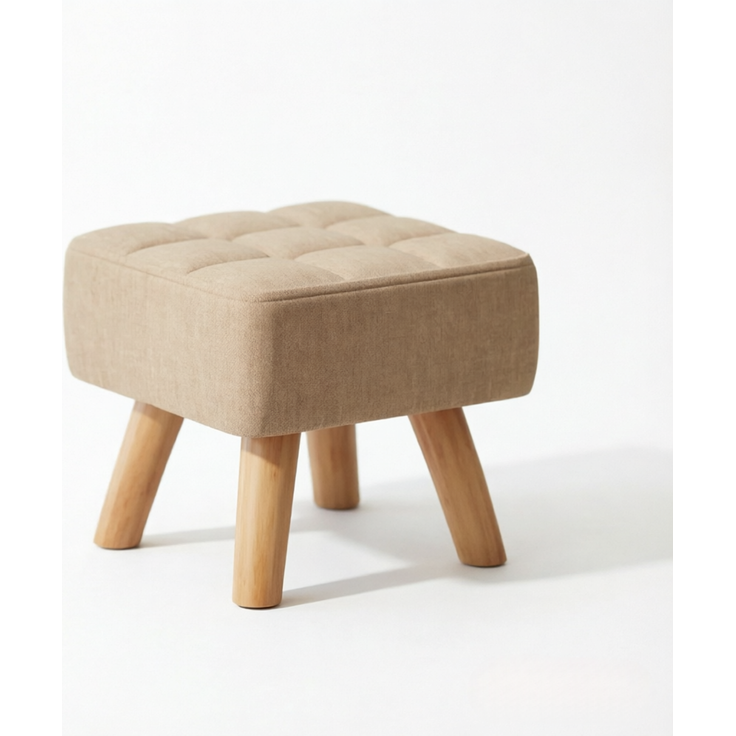 Hocker 27x27x26 cm mit gepolsterter Sitzfläche, Leinenbezug in Hellbraun – Bild 6