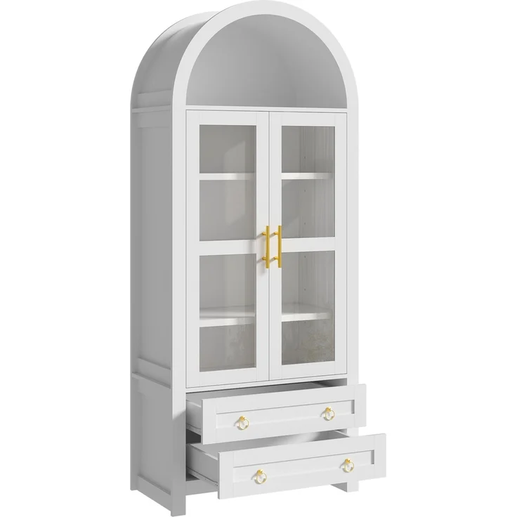 Standvitrine 76 x 40 x 180 cm mit Glastüren, LED-Beleuchtung und 2 Schubladen – Bild 6