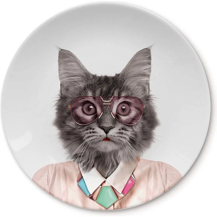MUSTARD Wild Dining Cat Dinner Plate I Keramik Teller I 100% Keramik I Runder Essteller I besonders I lustiger Speiseteller I Teller mit Tierprint I Geschenkidee für Studenten - Coole Katze