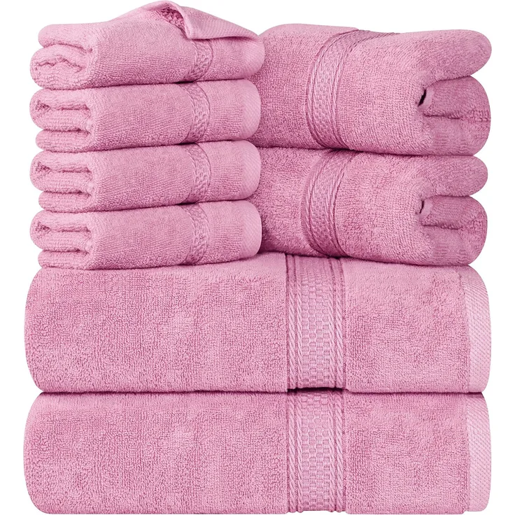 Utopia Towels - 8 teilig Handtücher Set aus Baumwolle mit Aufhänger - 2 Badetuch, 2 Handtücher und 4 Washclappen - (Rosa)