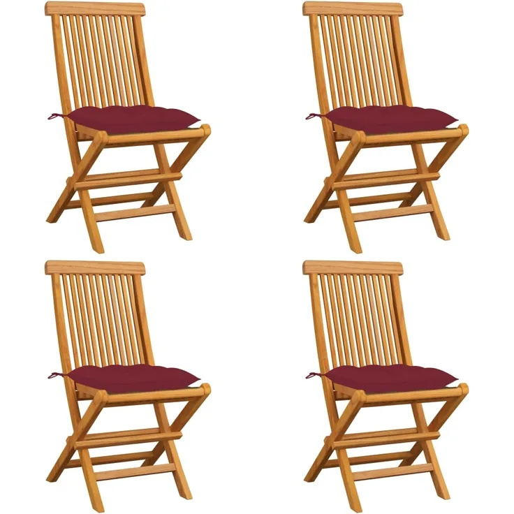 vidaXL Gartenstühle mit Weinroten Kissen 4 Stk. Massivholz Teak 3062592