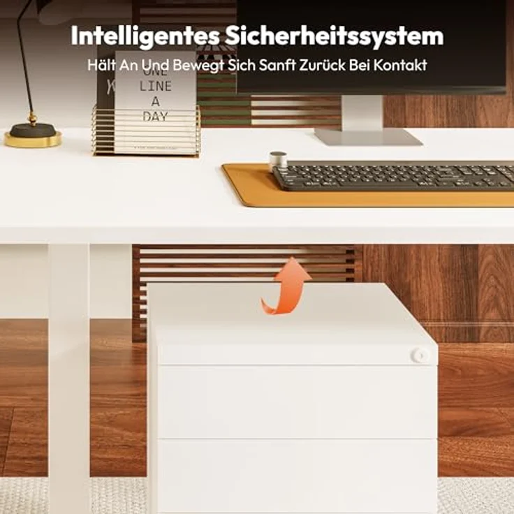 SANODESK Höhenverstellbarer Schreibtisch 160x60 cm mit Memory-Funktion, Elektrischer Steh-Sitz Tisch für Heimbüro, Ergonomischer Computertisch mit Modernem Design und Vierteiliger Tischplatte, Weiß – Bild 7