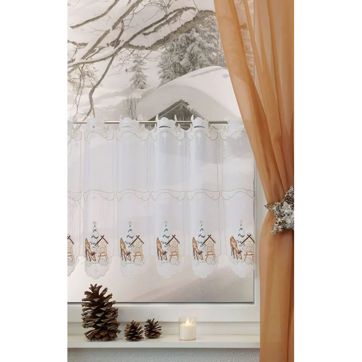 Scheibengardine Plauener Spitze - Futterkrippe (Bx H) 226.80cm * 30cm Braun/terrabraun – Bild 6