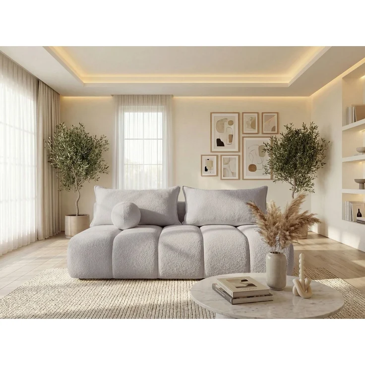 WFL GROUP Schlafsofa Milla mit Bettkasten – 3 Sitzer Couch mit Schlaffunktion, Bettfunktion, MADE IN EU, Schlaffläche 150 × 200 cm, Skandinavische Polstercouch im modernen Design – Weicher Boucle – Bild 5