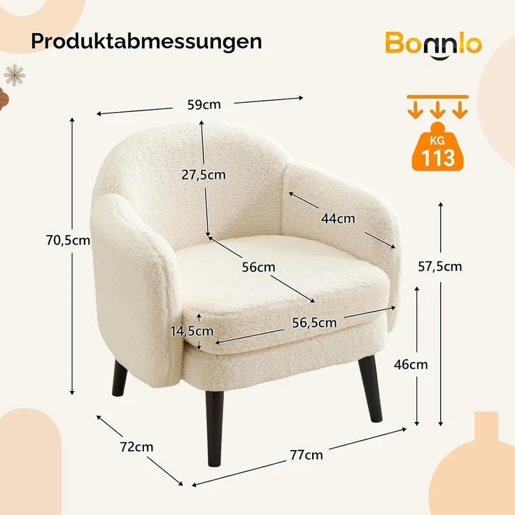 Sessel Cocktailsessel Loungesessel Clubsessel 113kg Teddy-stoff Weiß – Bild 2